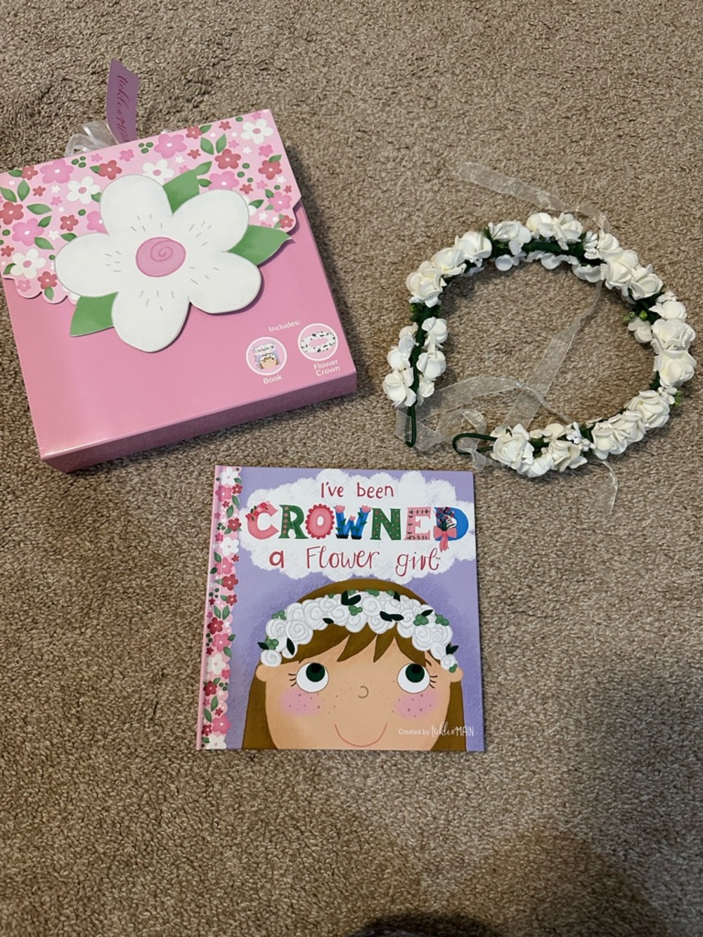 White Flower Girl Crown and Book Set